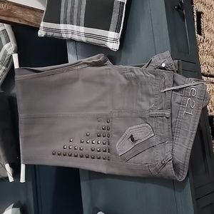 Rue 21 gray flare fitted pants with stud embellishments on pockets and legs